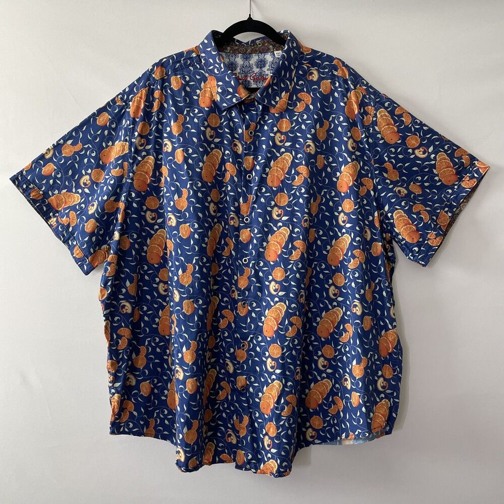 Robert Graham Navy Blue Short-Sleeve Button-Down with Orange Fruit Print
